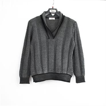 COLLO SCIALLE MAGLIA INGLESE A COSTE NERO GRIGIO chiaro